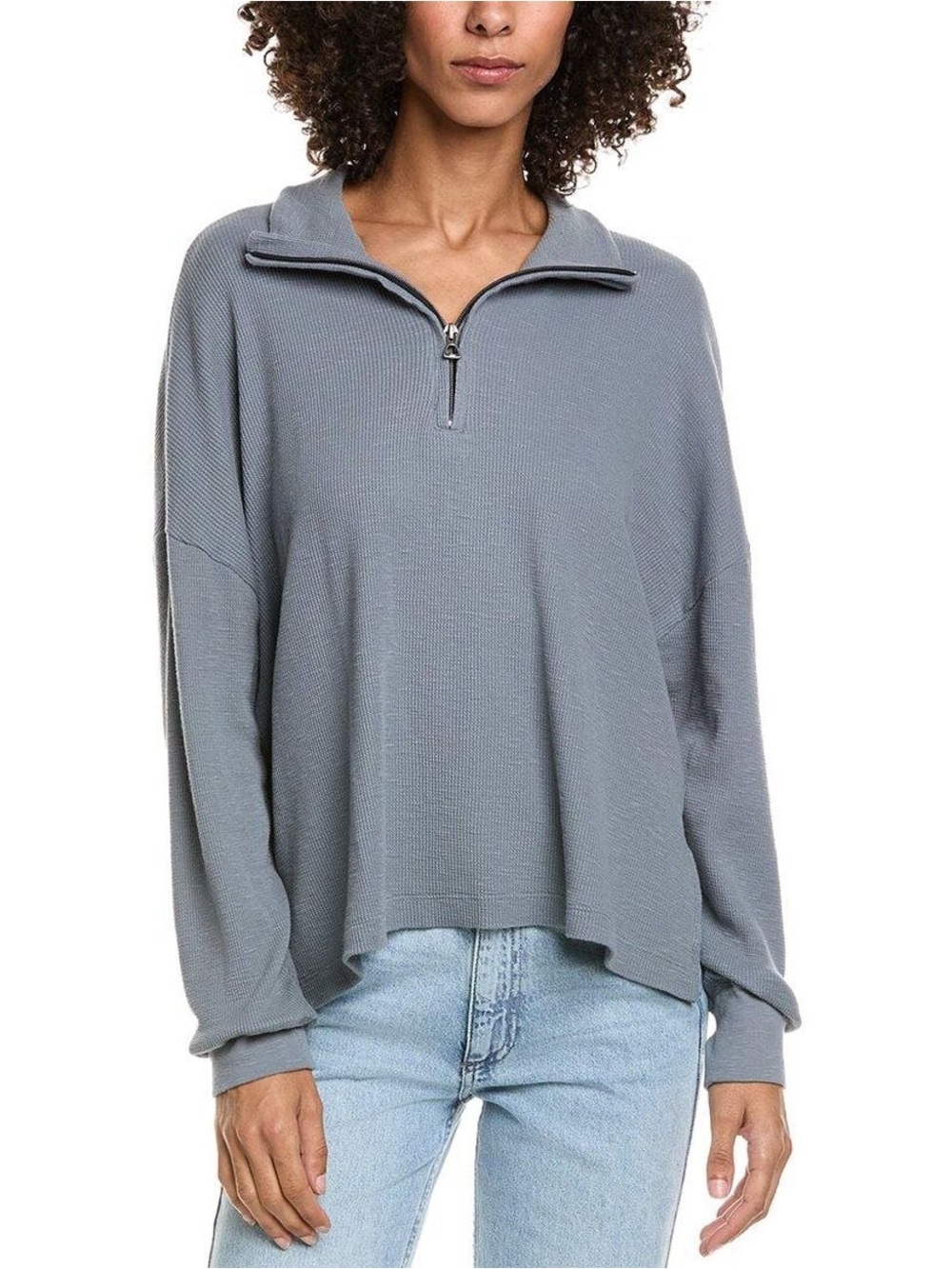 James Perse Loungewear Gray Waffle Comfy 1/4 Zip Flowy Sweater 4 Minimalist
